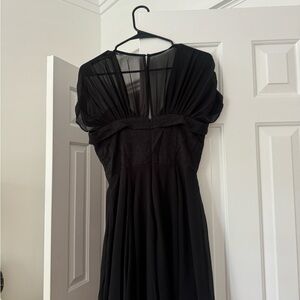 Vestique Black Ruched Flutter Sleeve Gown